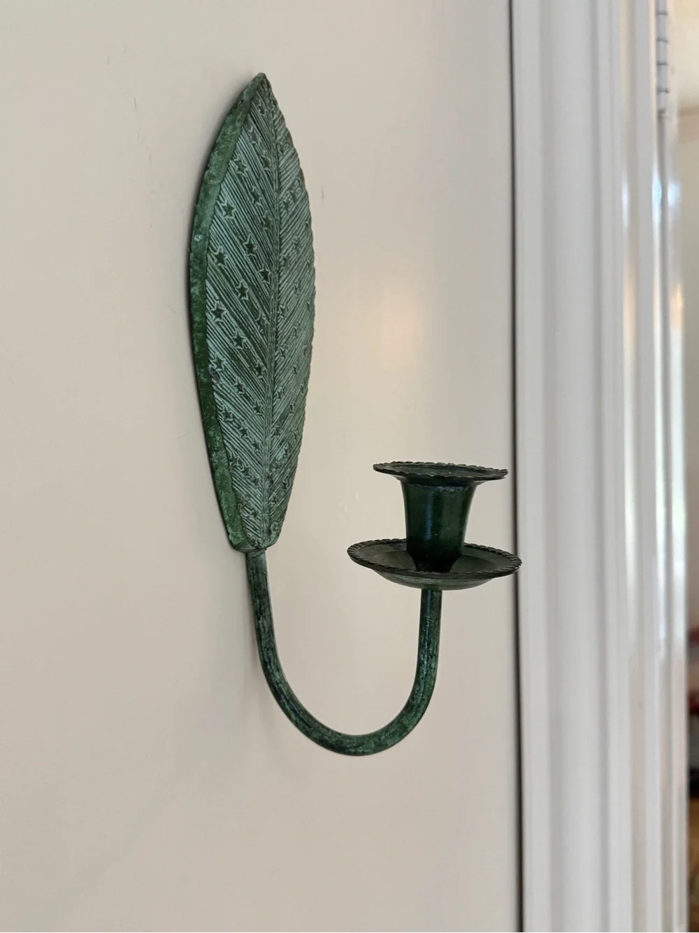 Vintage Brass Green Leaf Wall Sconce Candle Holder | Home Wall Decor